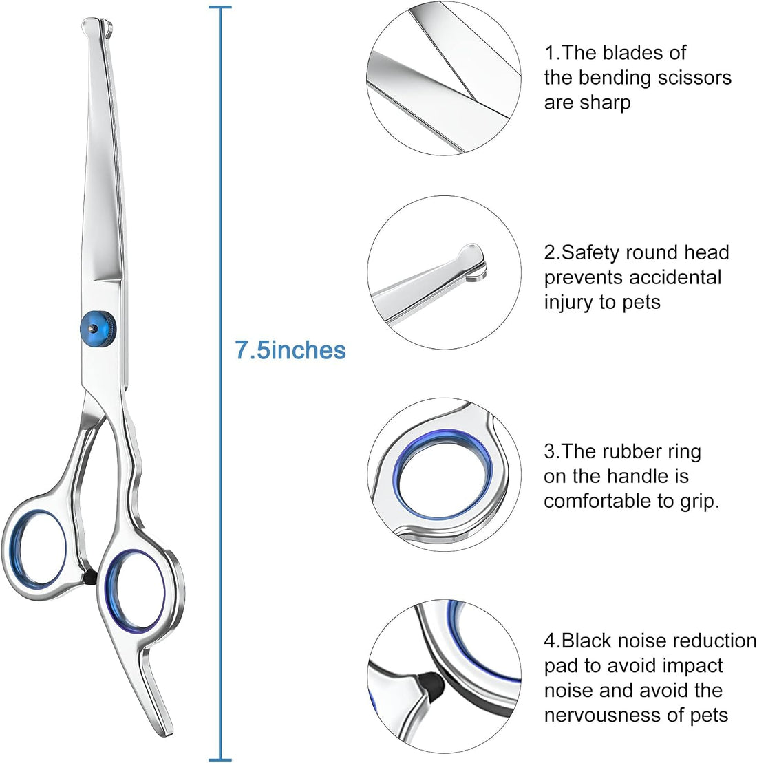 Pets vv 7.5" Curved Dog Grooming Scissors with Safety Round Tips