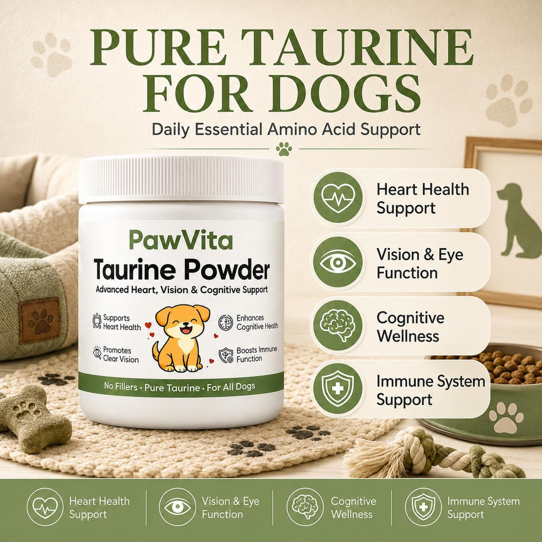 PawVita Pure Taurine Powder for Dogs, 99.9% Pure Taurine
