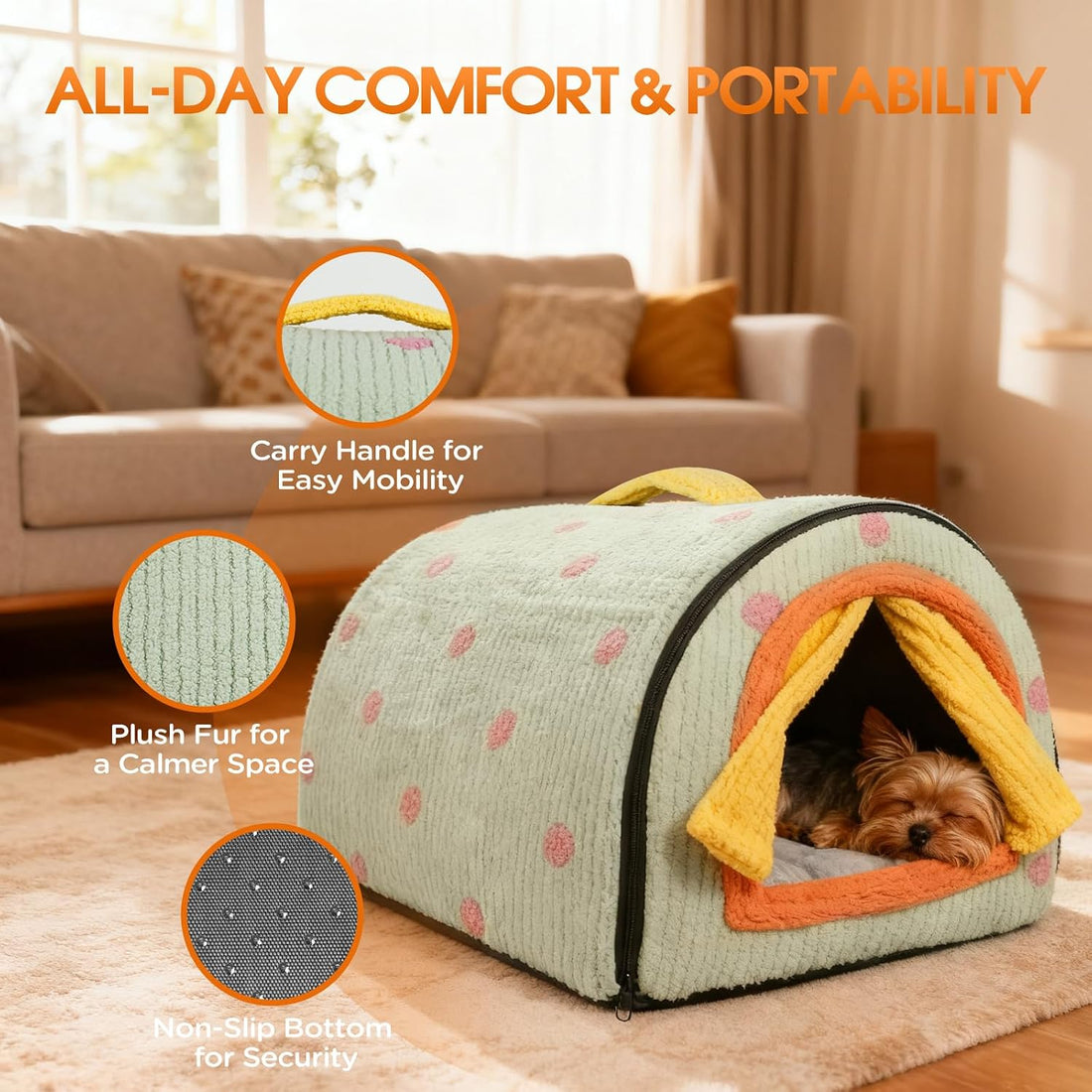 Dog House Indoor for Small Dogs & Cats, 2-in-1 Enclosed Dog Bed