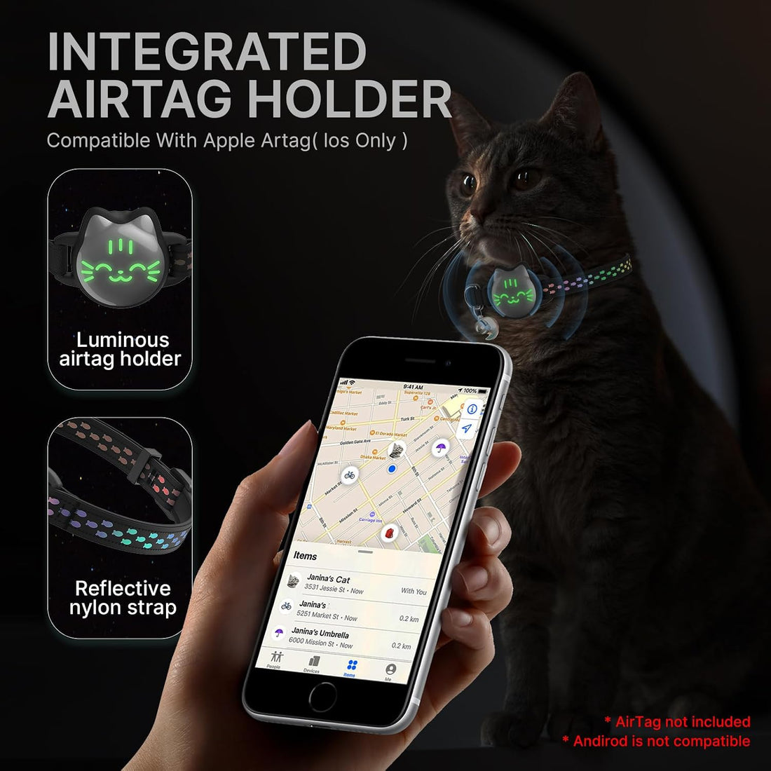 AirTag Cat Collar, Reflective Breakaway Collar