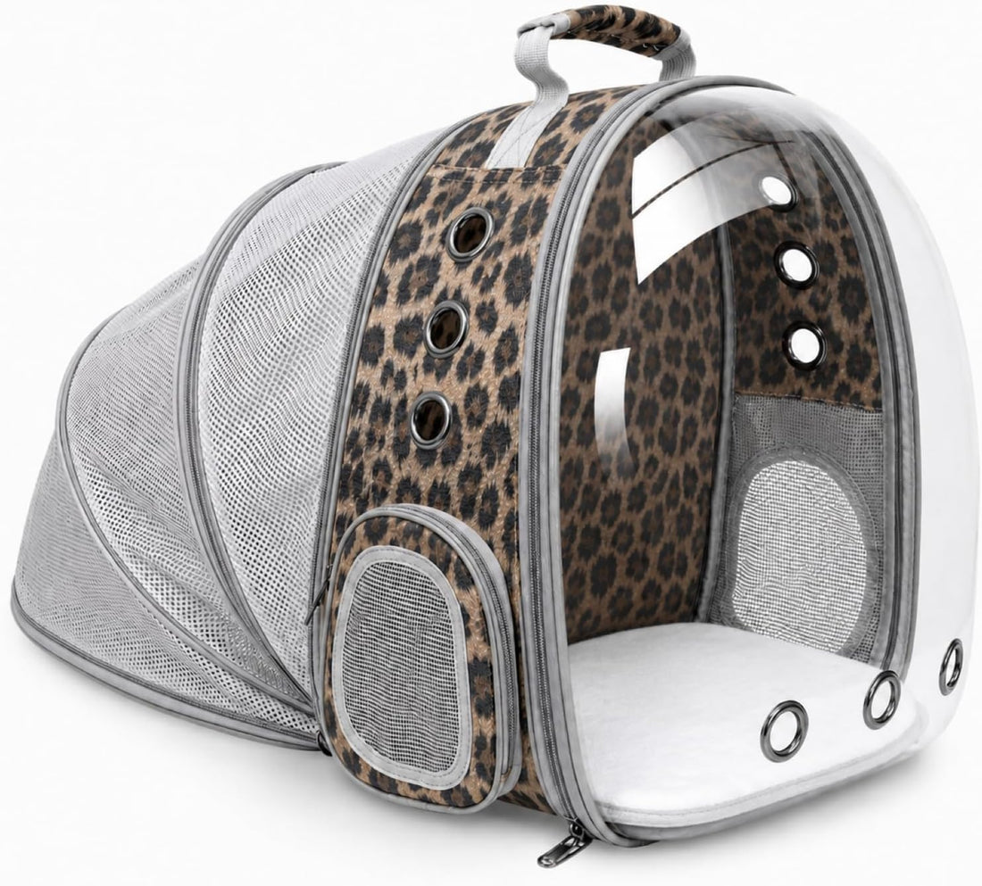 Expandable Cat Carrier Backpack with Bubble Window, Animal Print
