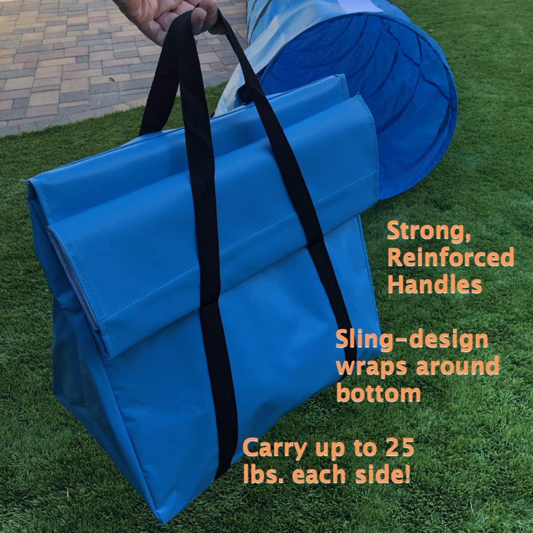 Rise8 Non-constricting Saddlebags for stabilizing Dog Agility Tunnel