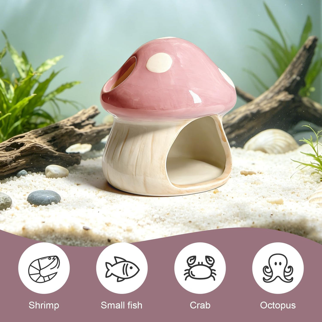 Betta Fish Tank Accessories, 4.33" Ceramic Mushroom Aquarium Decor