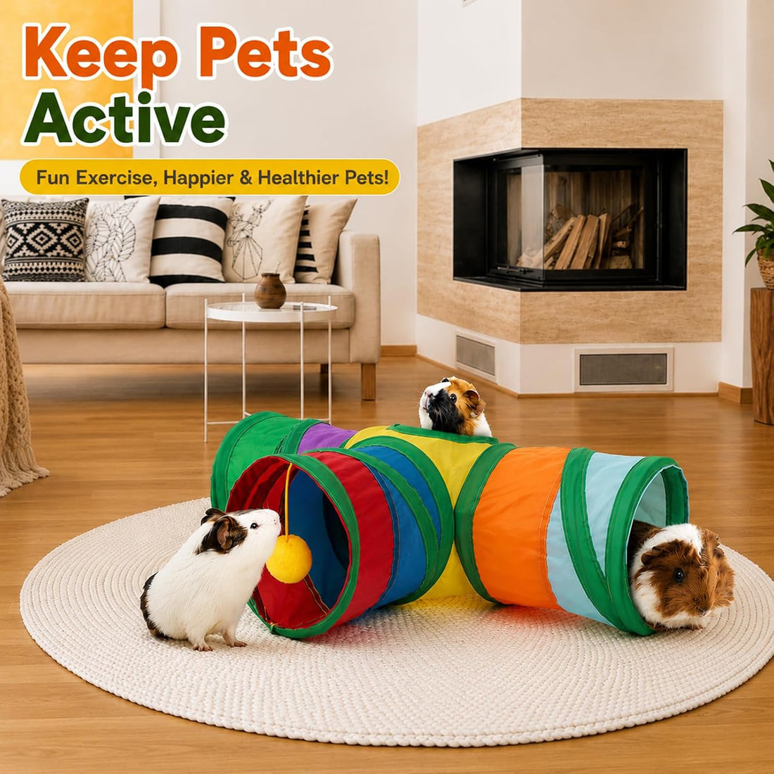 Rypet Guinea Pig Tunnel Hideout 3-Way Collapsible Small Pet Tubes