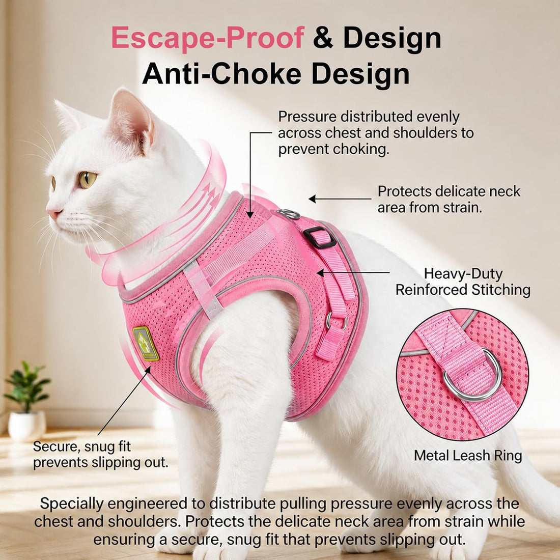 Escape Proof Adjustable Cat Harness and Leash Walking Vest