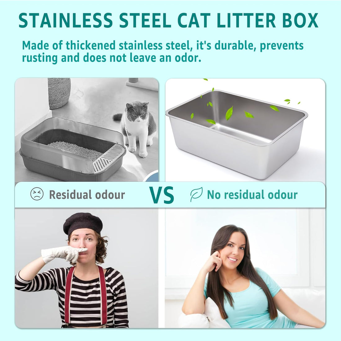 EGMEHOAD Stainless Steel Litter Box,XXL Metal Cat Litter Box for Big