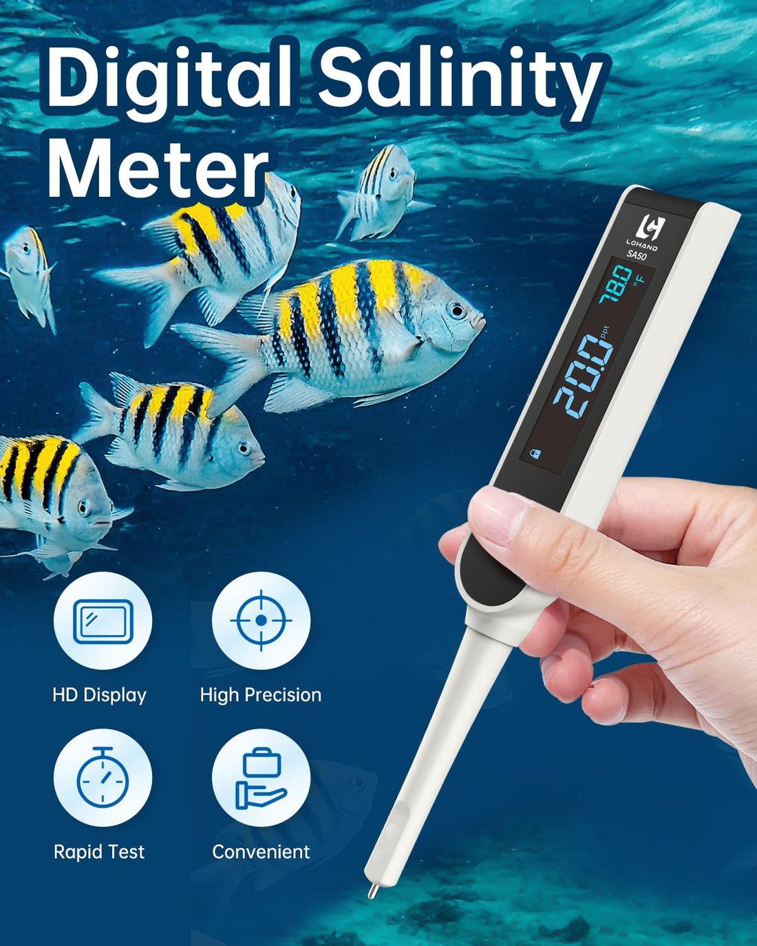 LOHAND Digital Salinity Meter, Range:0-50ppt