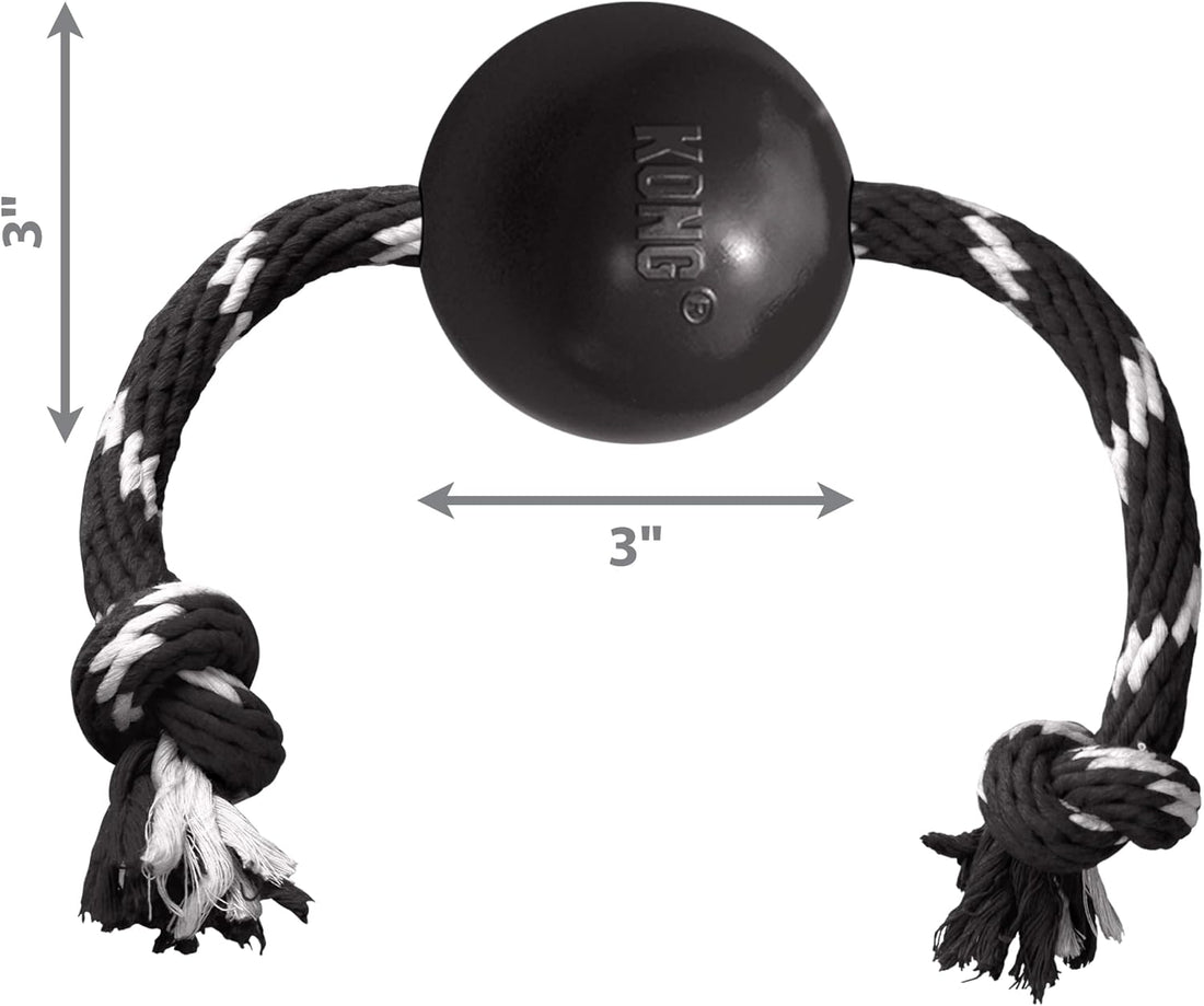 KONG Extreme Ball with Rope, Rubber Fetch Toy, Black, for Large Dogs