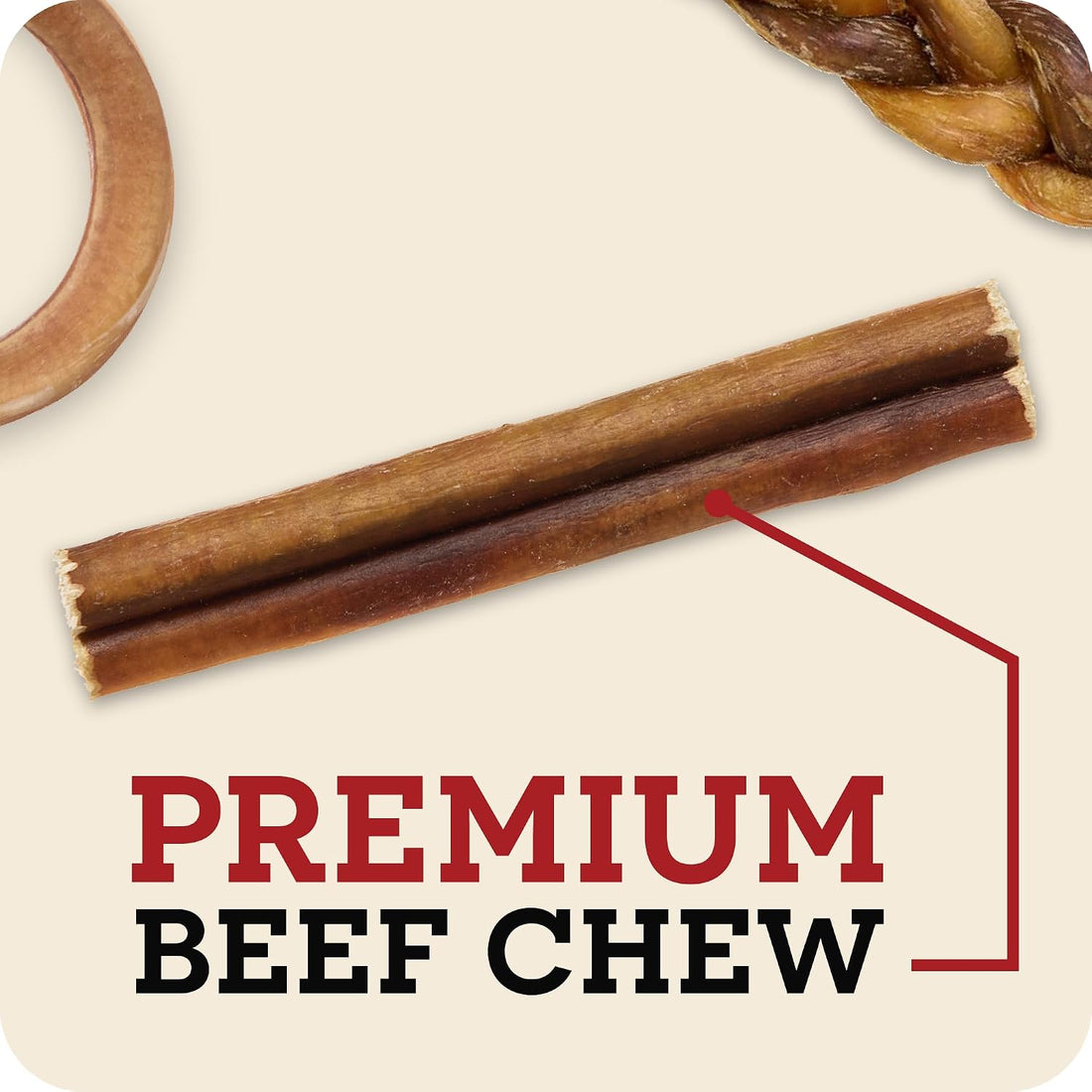 Redbarn 12" Braided Bully Sticks 100% Natural, Long Lasting, 5 Count