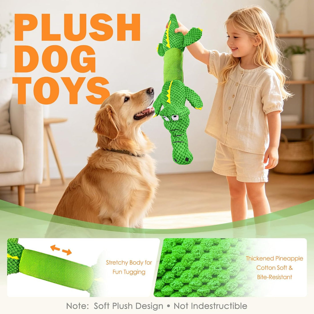 WOWBALA Dog Squeaky Toys Stretchable Crocodile for Interactive Tug