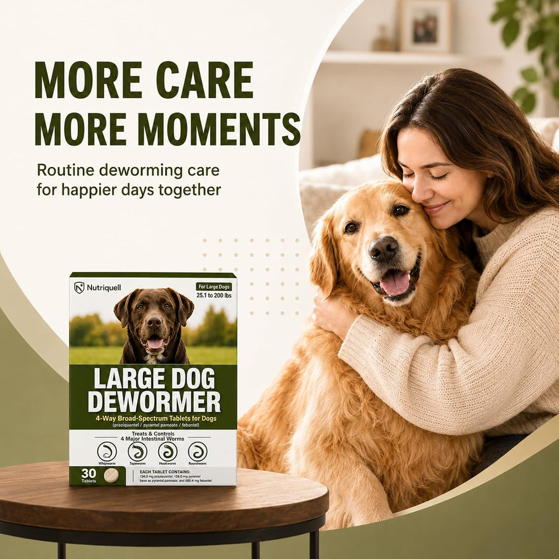 Dewormer for Dogs, Medium and Large Dog Dewormer, 4-Way Tablets