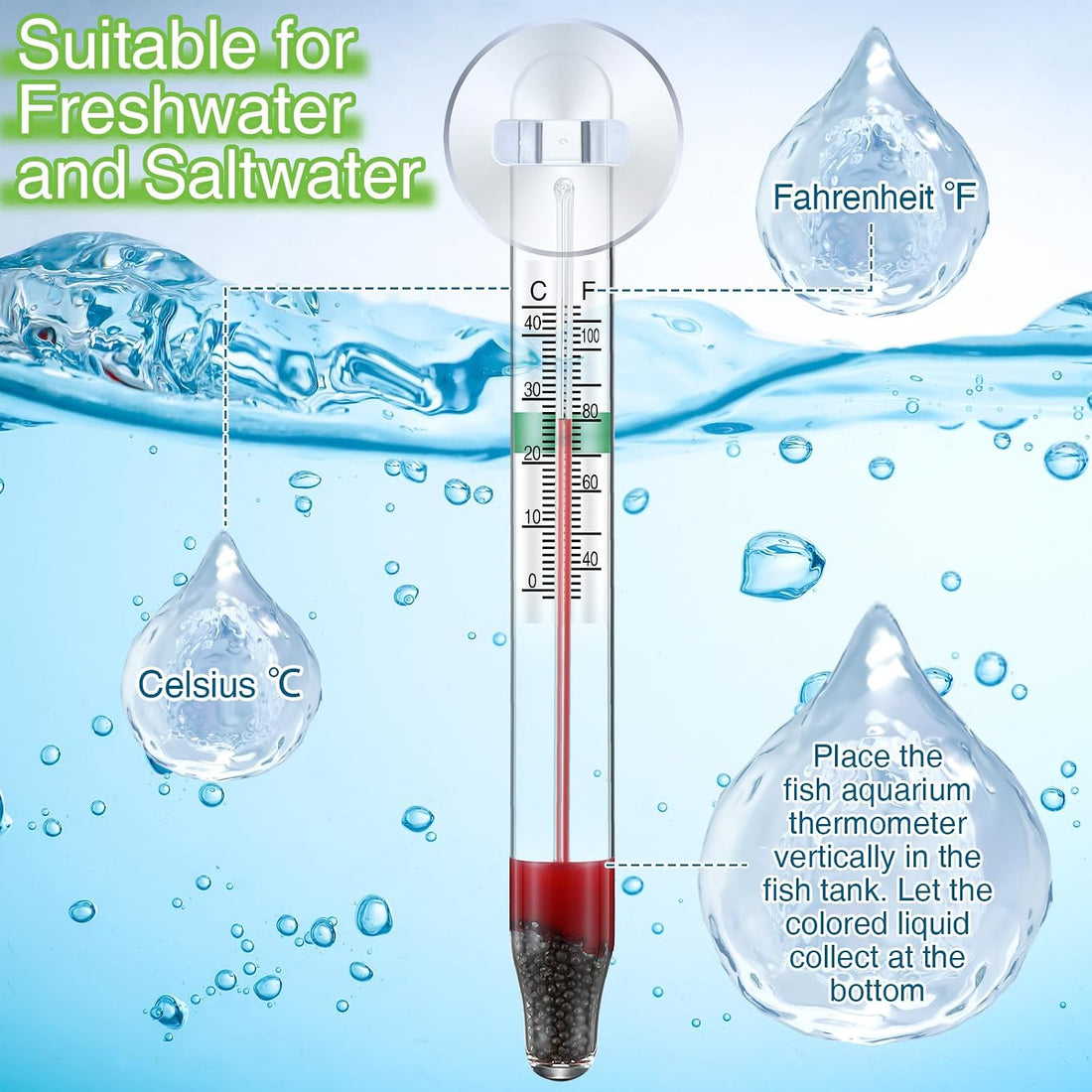 Dreyoo 2 Pack Floating Aquarium Thermometers, 0-43°C/32-110°F