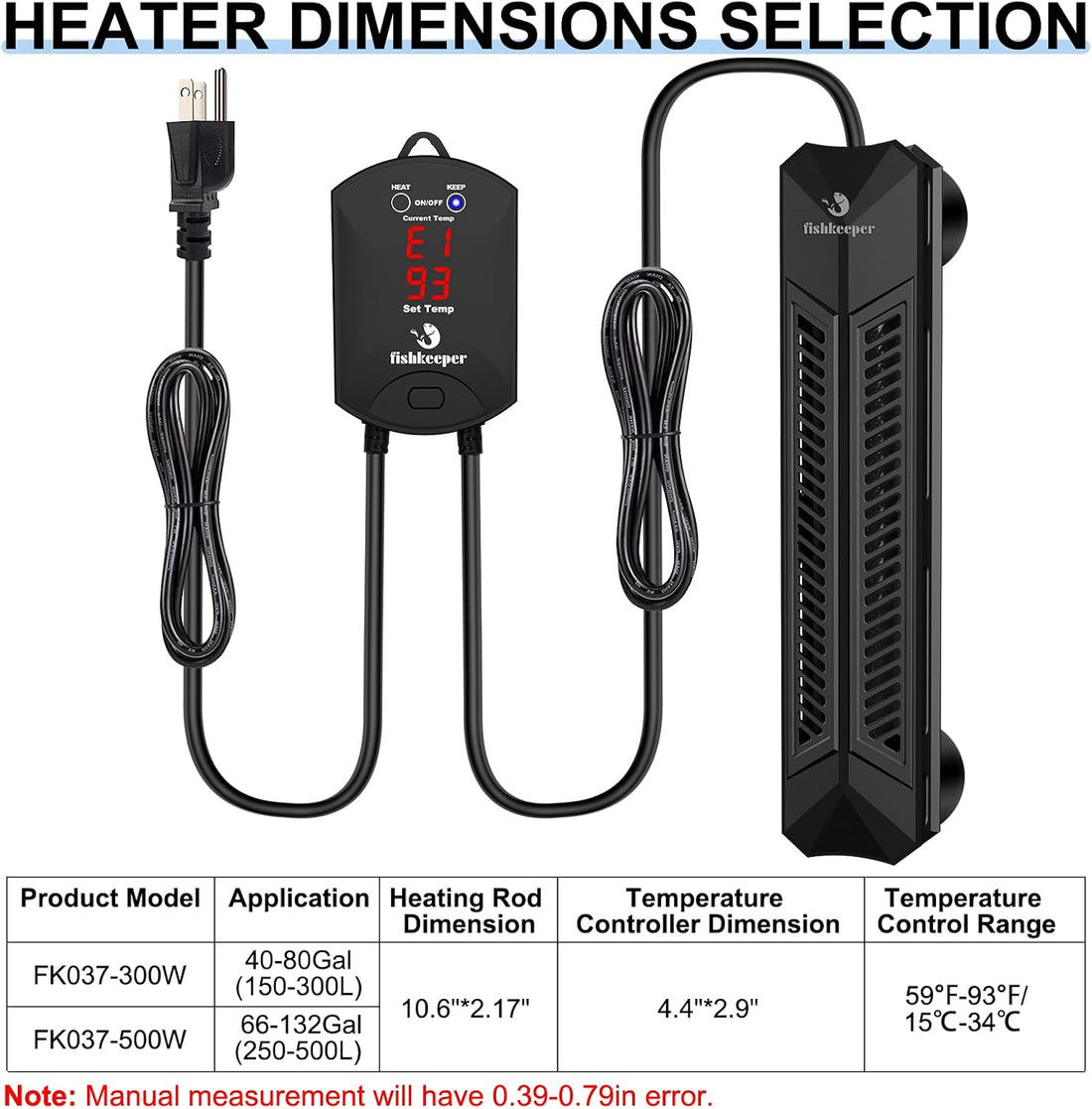 fishkeeper Aquarium Heater, 300W Fish Tank Heater for 40-80 Gallon