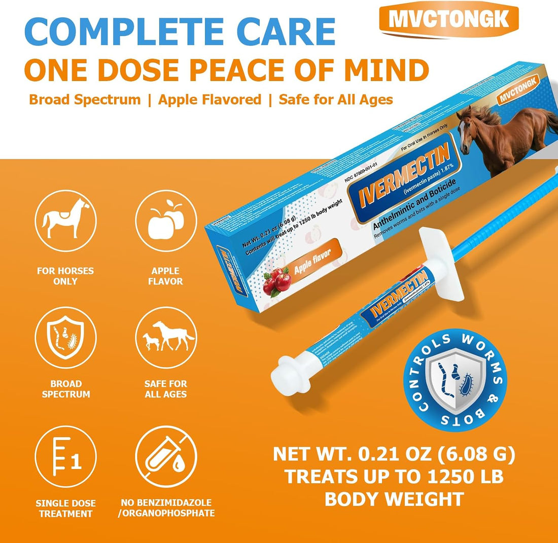 Ivermectin Paste 1.87% for Horses, Apple Flavor, 6.08g (3 Pack)