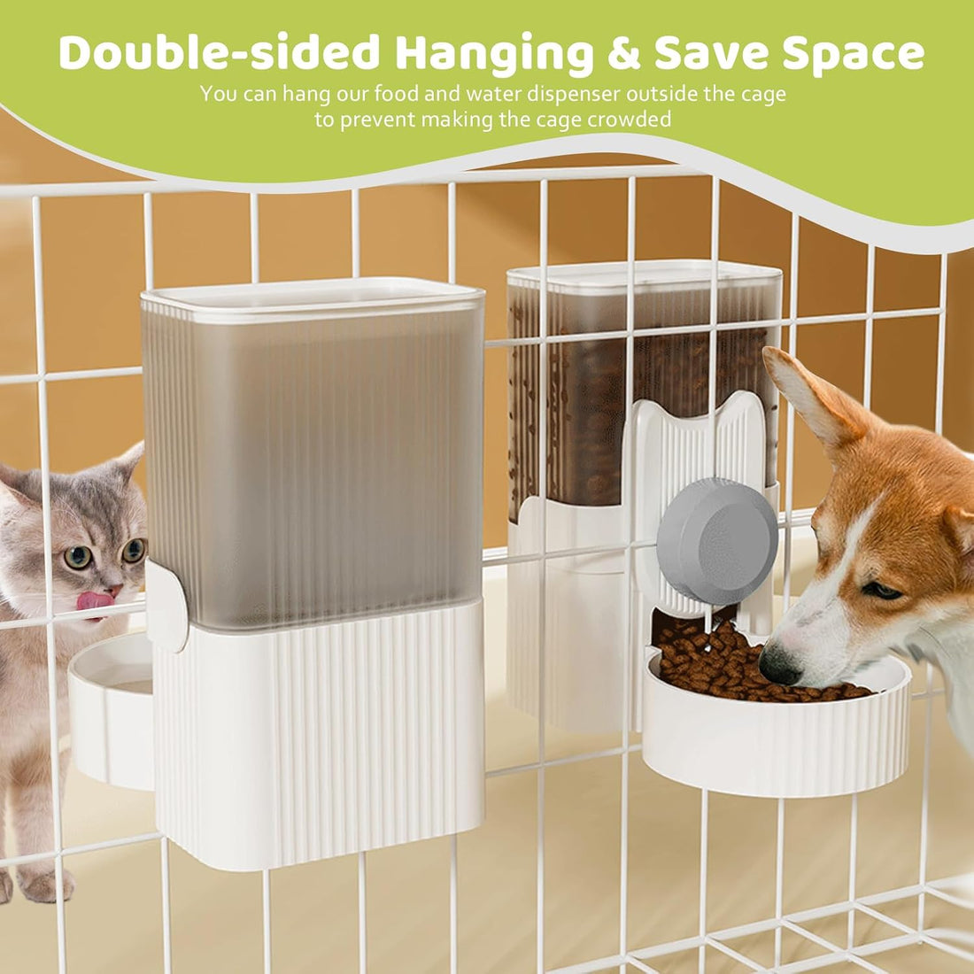 Hanging Cage Auto Pet Food Bowl Water Bottle Dispenser, 1L
