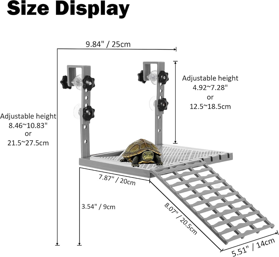 Adjustable Hanging Turtle Basking Platform with Turtle Ramp