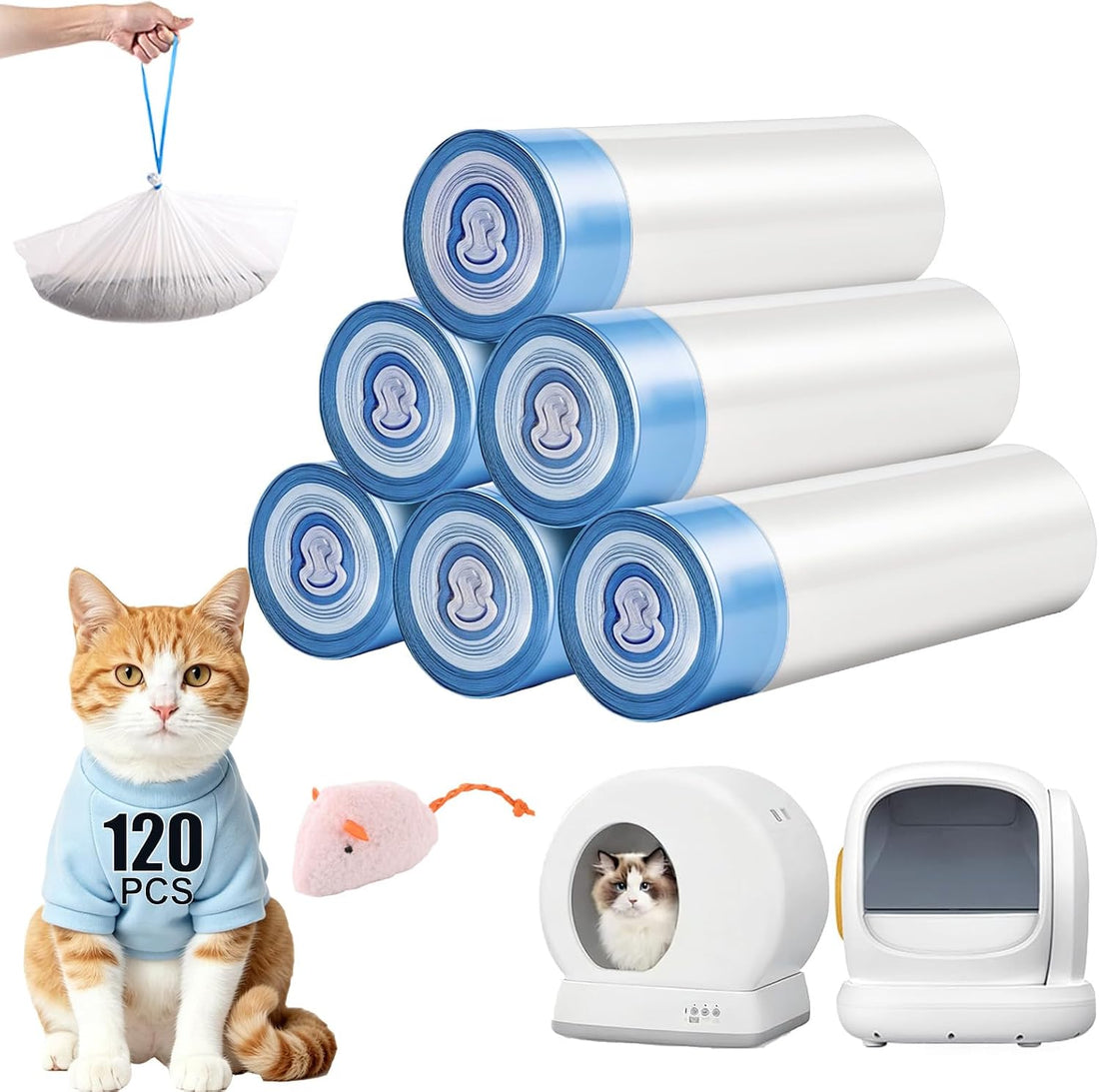 120 Count Drawstring Cat Litter Bags Compatible