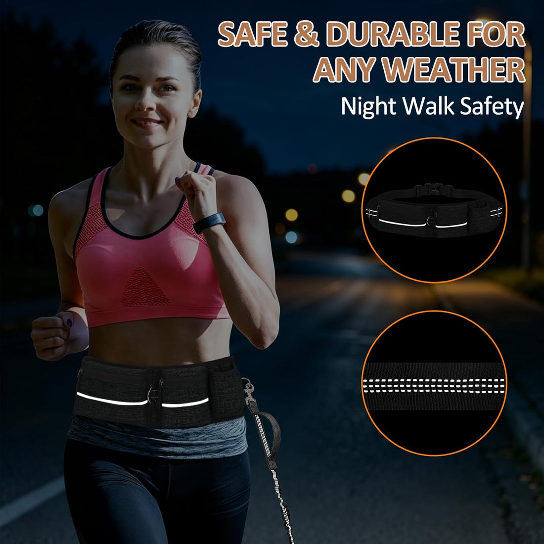 Hands Free Dog Leash with Waist Bag Bungee, Medium/Large, 25-120 lbs