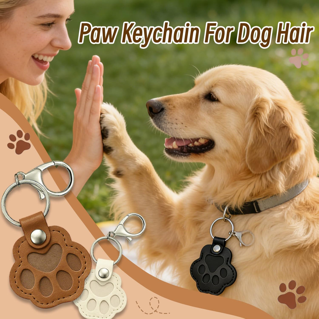 Leather Pet Fur Keepsake Keychain, 3 Pcs Black White Brown