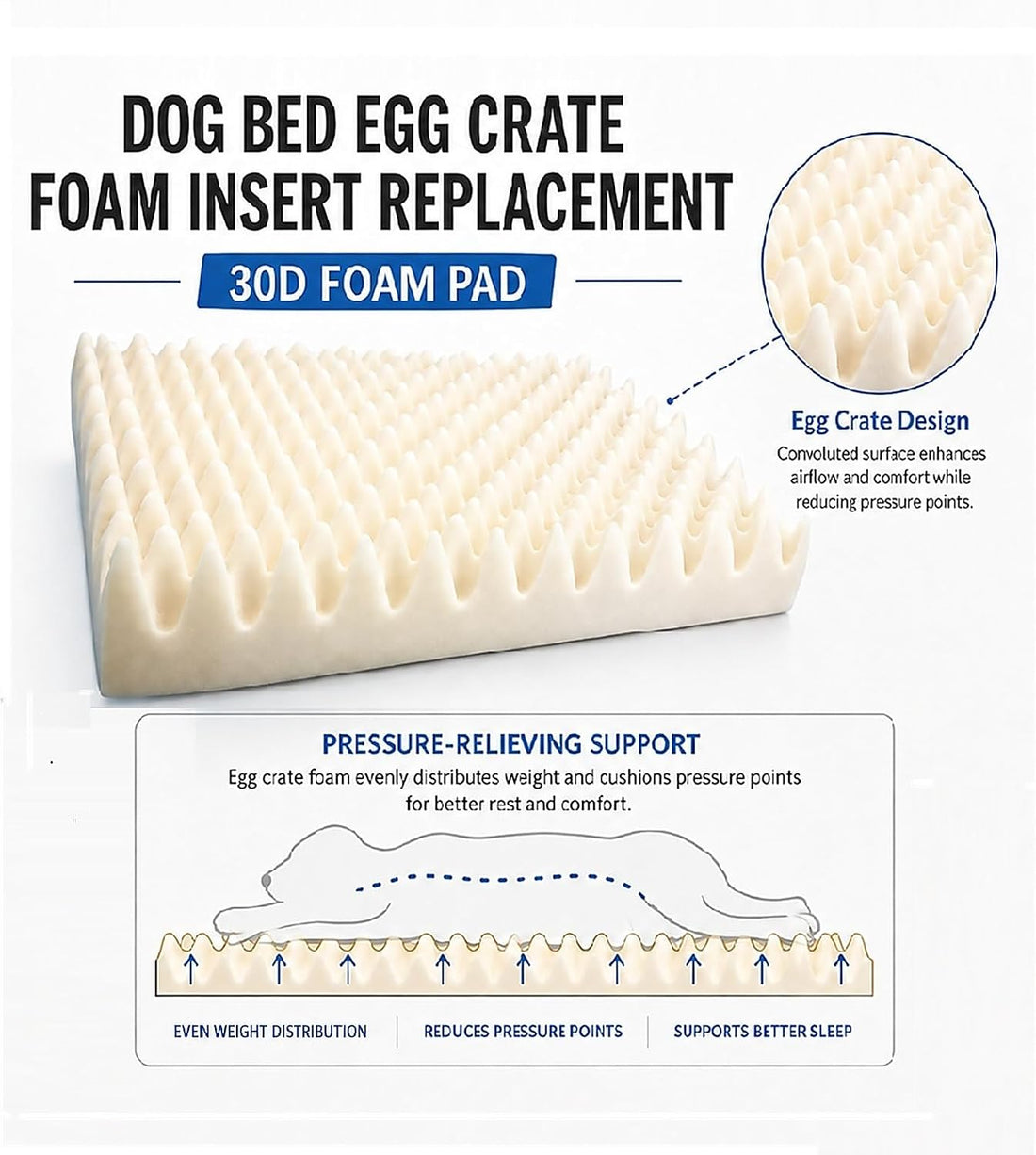Dog Bed Egg Crate Foam Insert Replacement Orthopedic 36 x 27 x 3 Inch