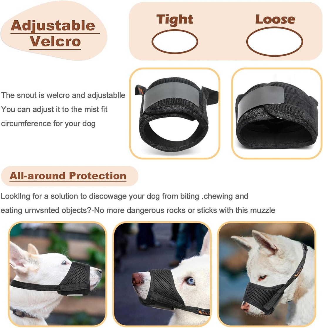 HEELE Dog Muzzle,Soft Nylon Muzzle Anti Biting Barking Chewing,Air
