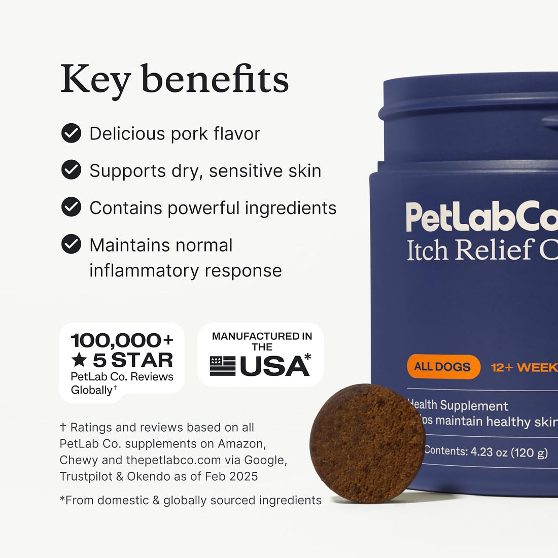 PetLab Co. Itch Relief Chews for Dogs, 30 Soft Chews, Pork