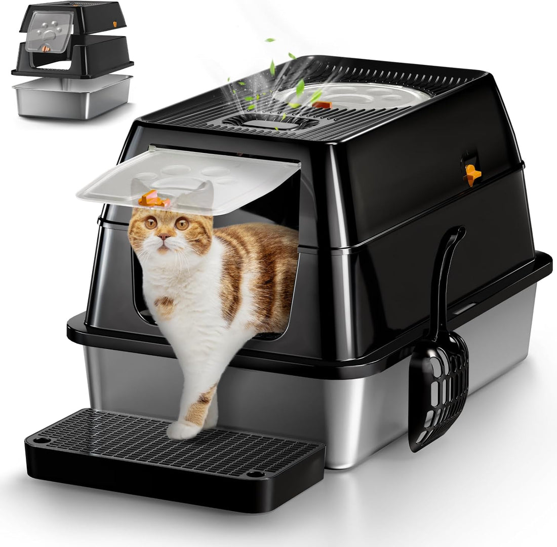 Stainless Steel Cat Litter Box with Removable Lid, XL Enclosed