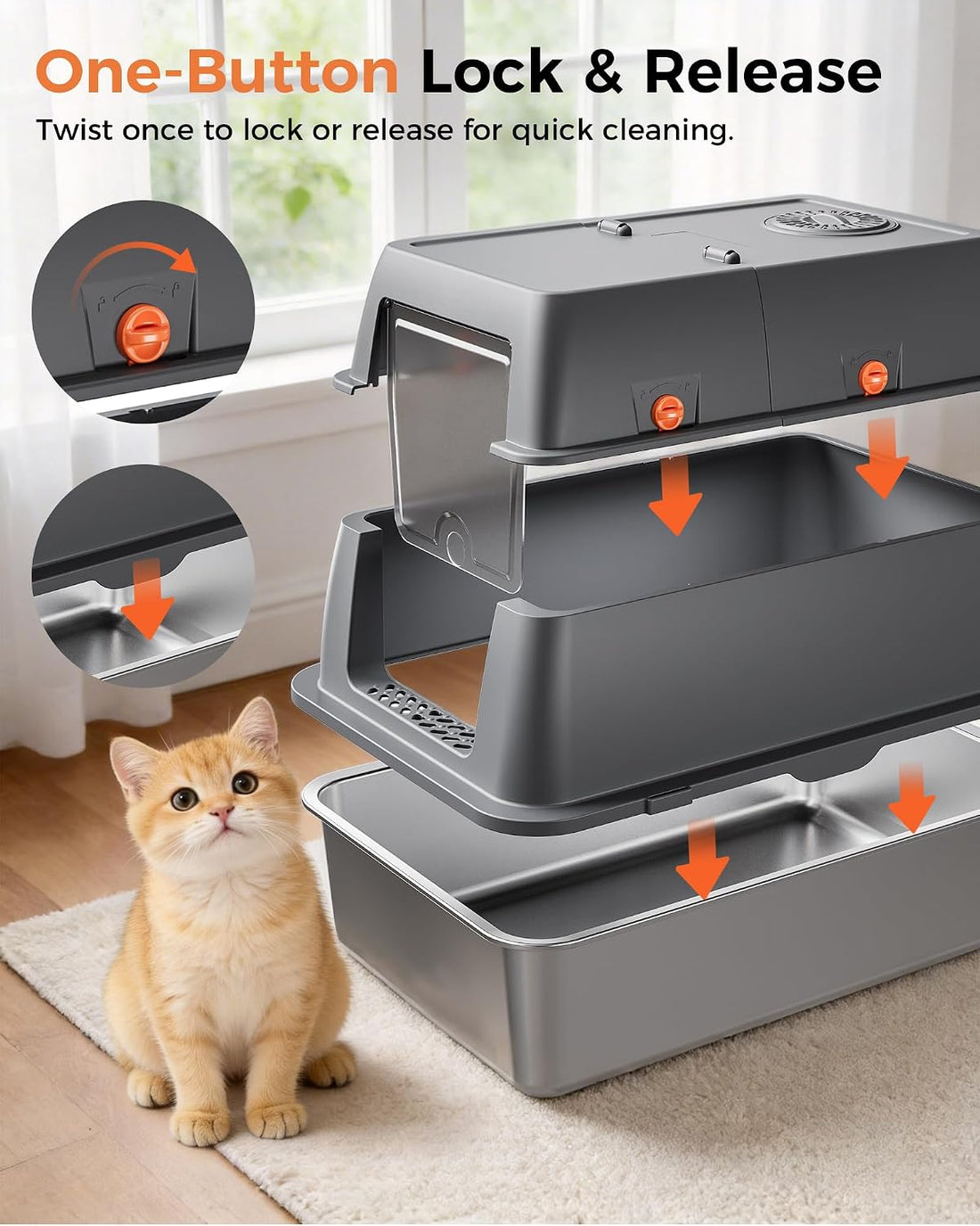 GTPLAYER XXL Stainless Steel Cat Litter Box with Lid