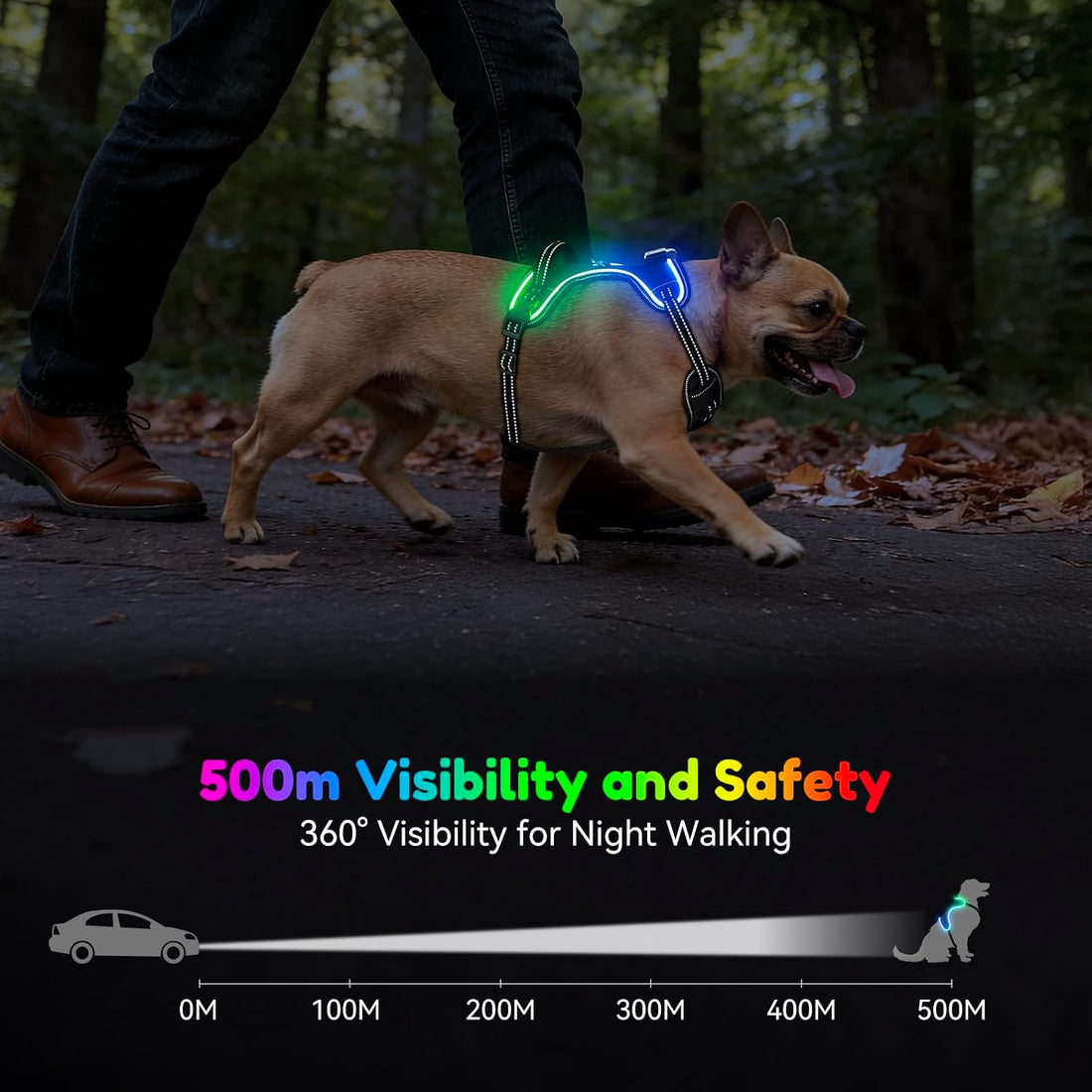 Light Up Dog Harness, LED Rechargeable Safety Dog Harness for Night
