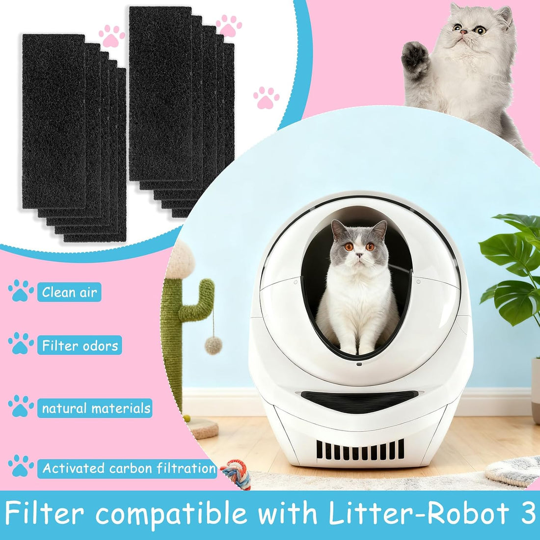10 Pack Carbon Filters Compatible with Litter Robot 3
