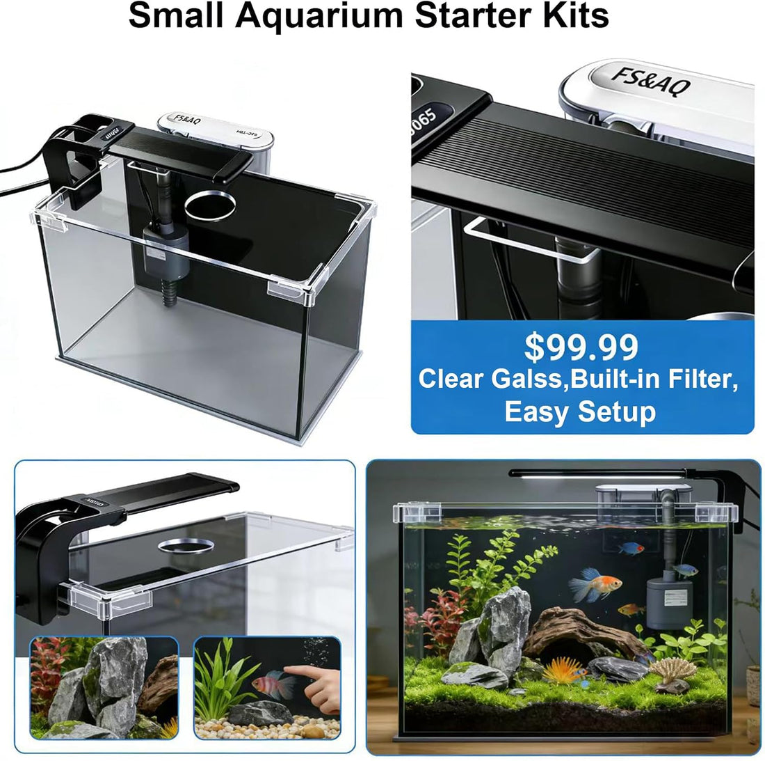 2.5 Gallon Betta Fish Tank with Filter Light and Lid