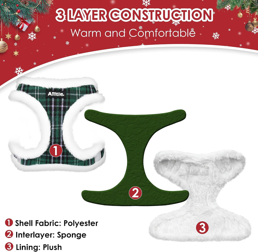 AIITLE Christmas Plush Small Dog Harness and Leash Set for Winter