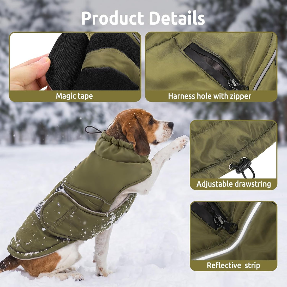 XXL Dog Coat Dog Cold Weather Reflective Jacket with Harness Hole