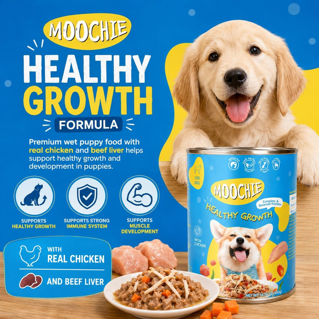 MOOCHIE Digestive Care Wet Dog Food for Small Breeds, Chicken & Beef