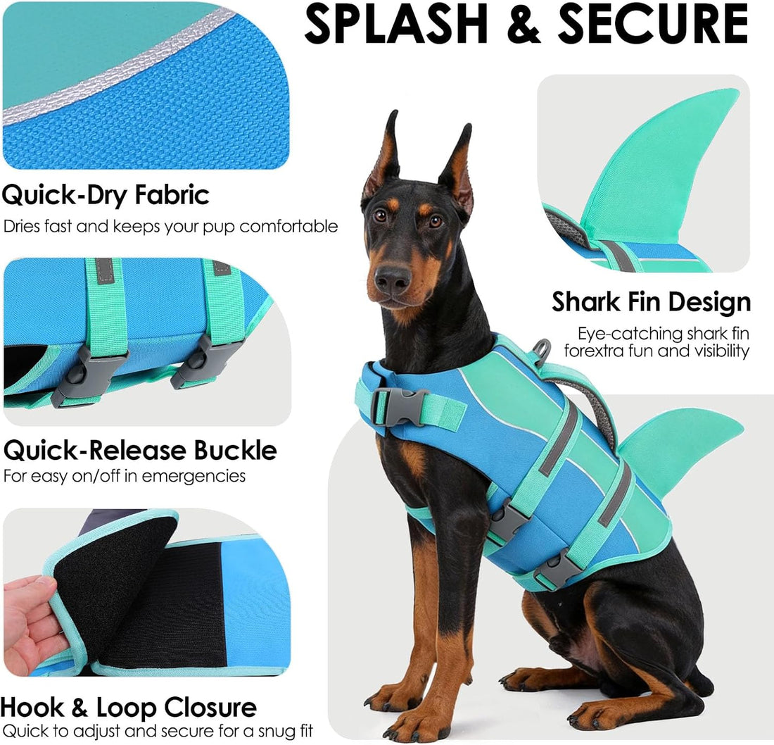 Dog Life Jacket - Shark Dog Life Vest for Swimming Boating