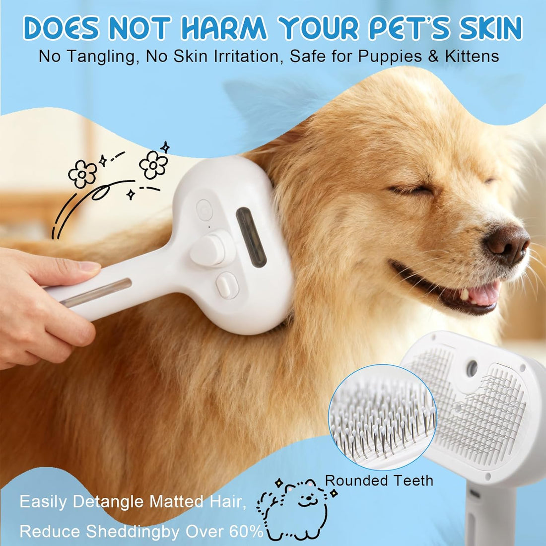Pet Steam Brush for Cats & Dogs, Cool Mist Self-Cleaning Comb