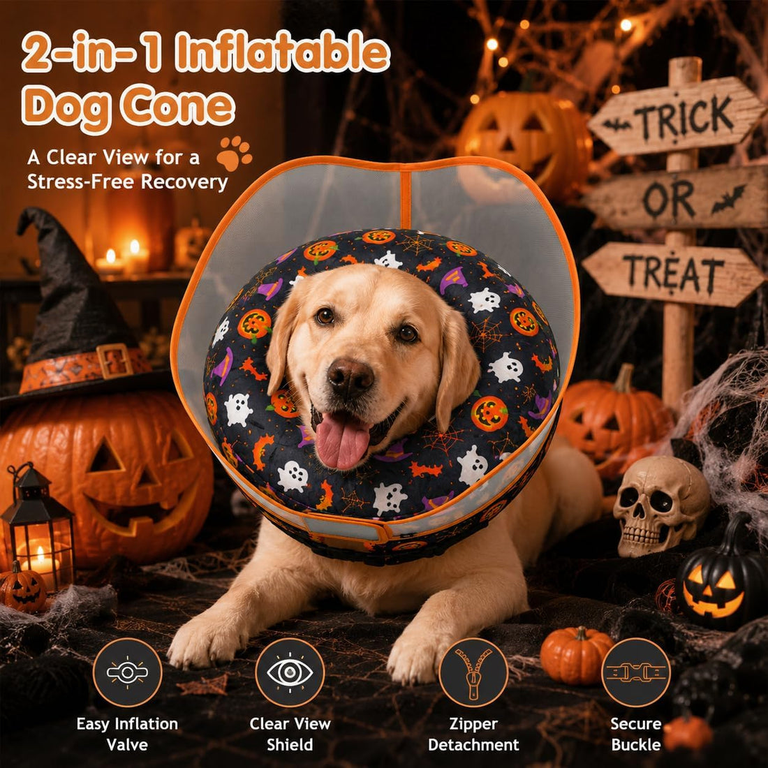 Avont 2-in-1 Dog Cone XL Halloween Shield