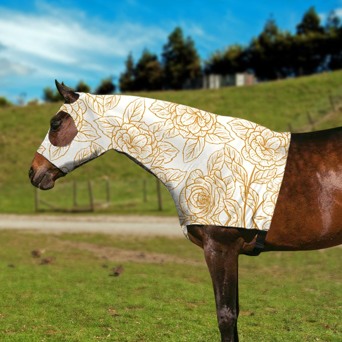 Zippered Horse Stretch Hood Without Ears, M(Flower)