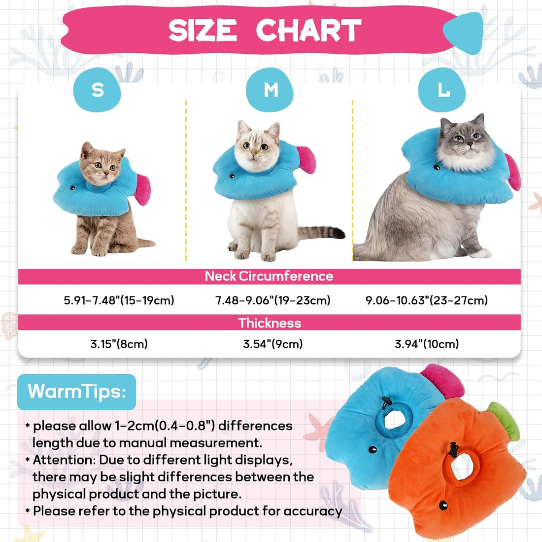 Cat Cone Collar, Adjustable Soft Recovery Collar After Surgery, Blue M