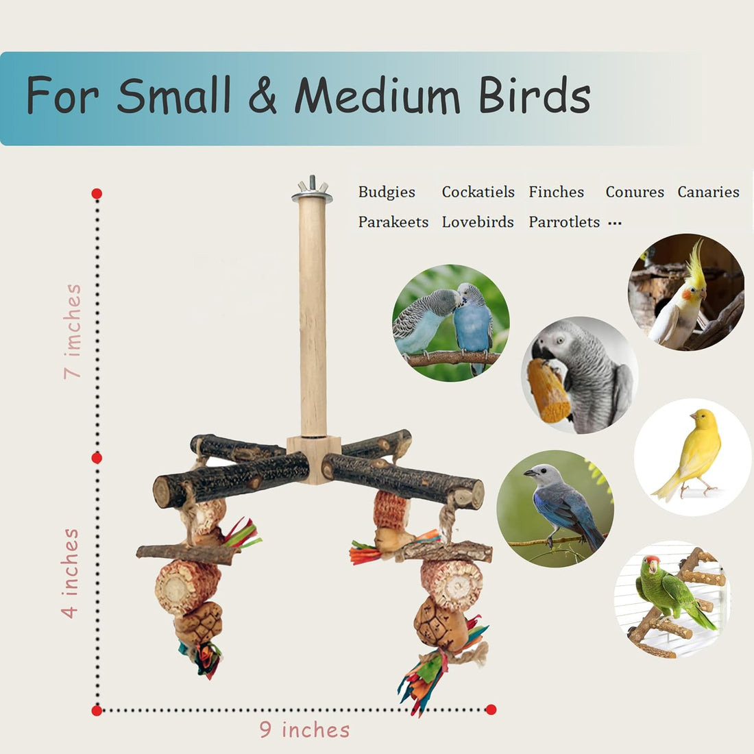 360ยฐ Rotating Bird Perch Toy for Small Birds, 1 Pack