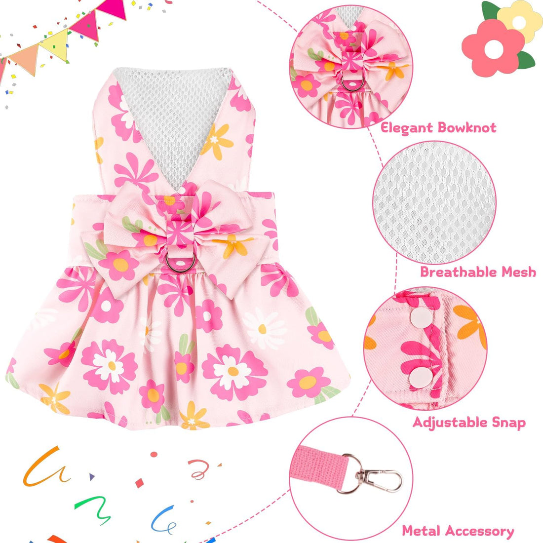 Dog Dress Harness Dresses Leash Set for Small Dogs Cute Girl Dog