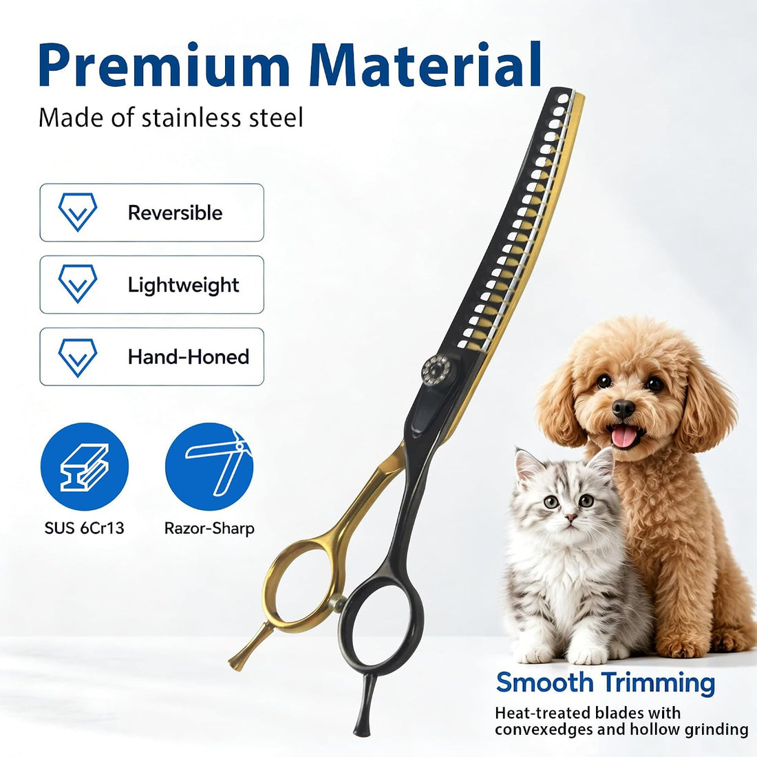 7" Curved Chunker Dog Grooming Scissors, 21 Teeth T-Shape