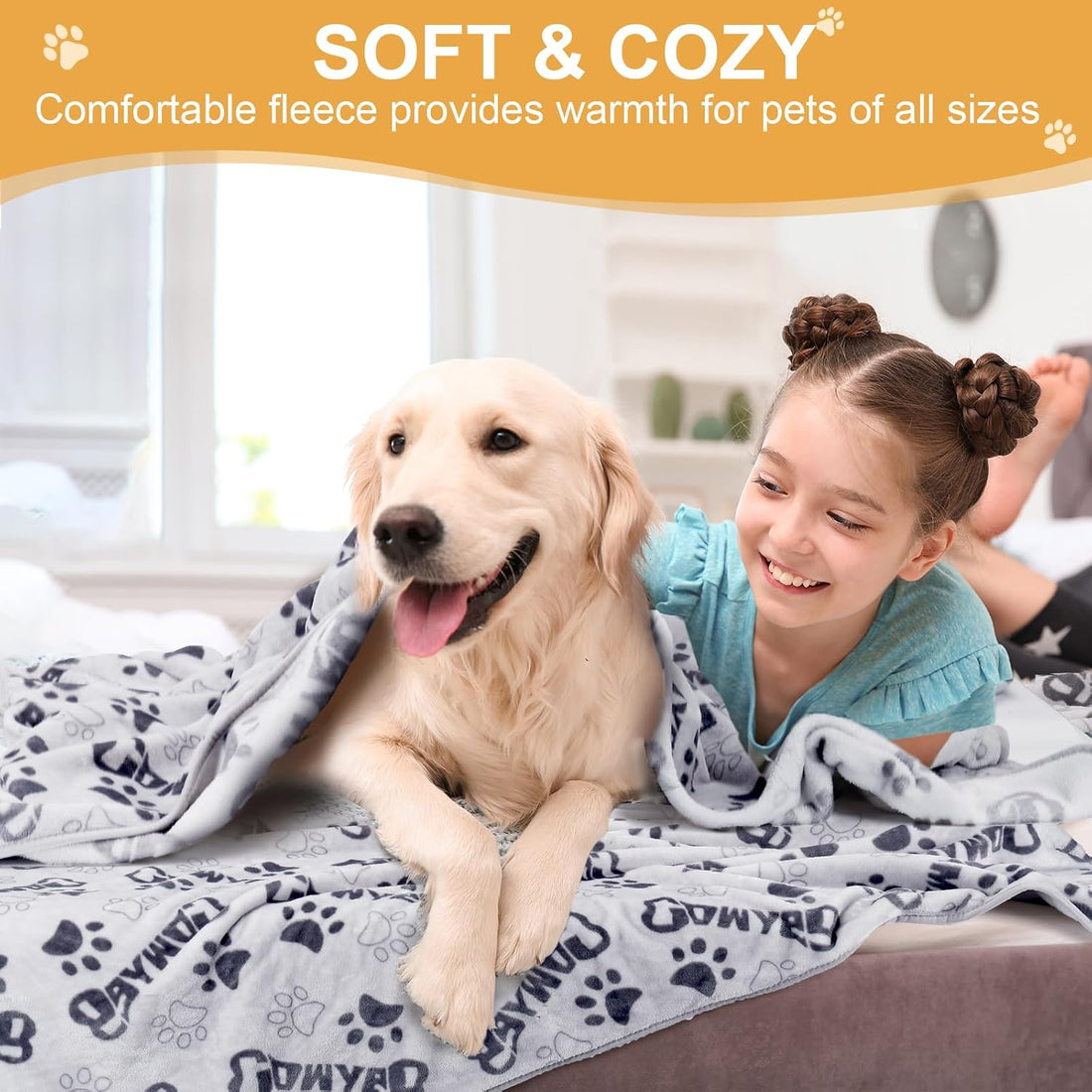 3 Pack Blanket for Large Dogs Soft Reversible Cute Paw 40"x31"