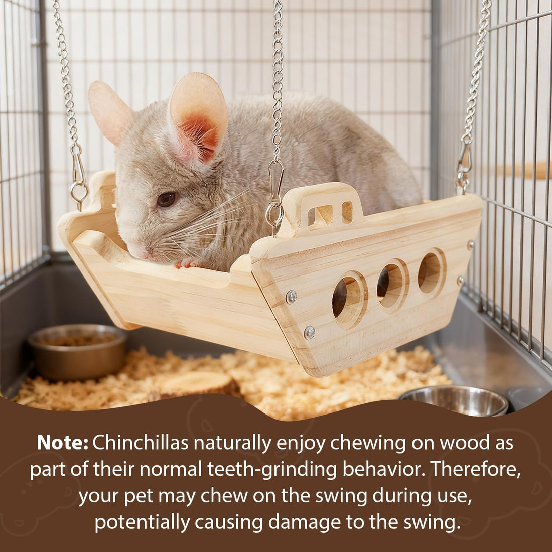 Natural Wood Chinchilla Toy Hammock for Cage Swing