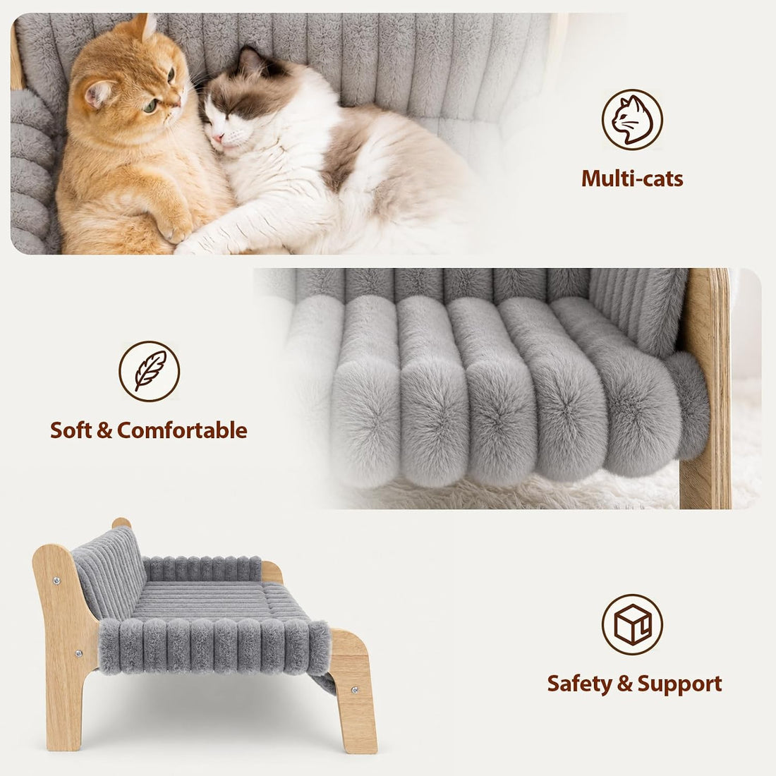 Jiupety Elevated Cat Couch for Indoor Cats Wooden Cat Sofa for Kitty
