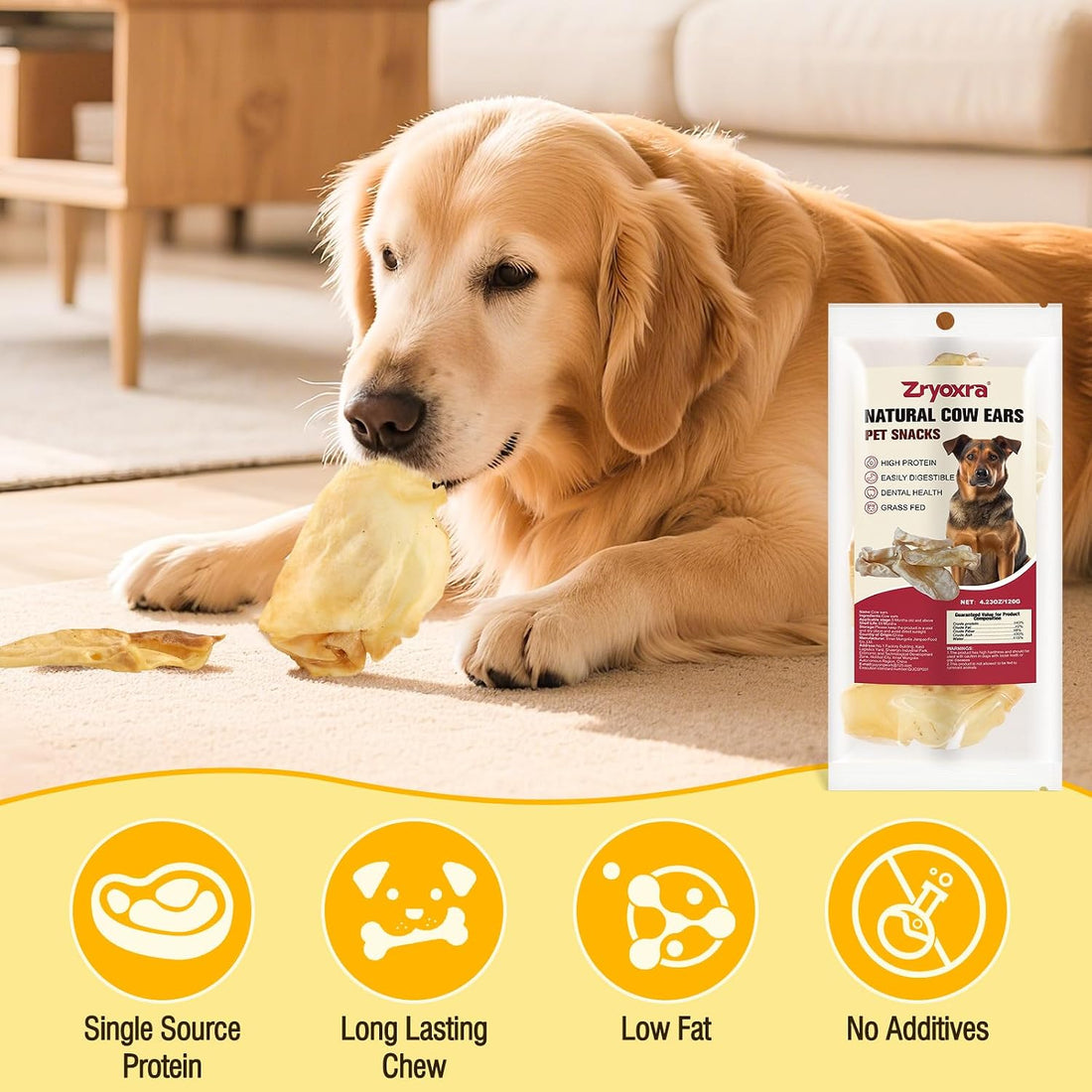 100% Natural Real Cow Ears for Dogs - Single Ingredient Dental Chew