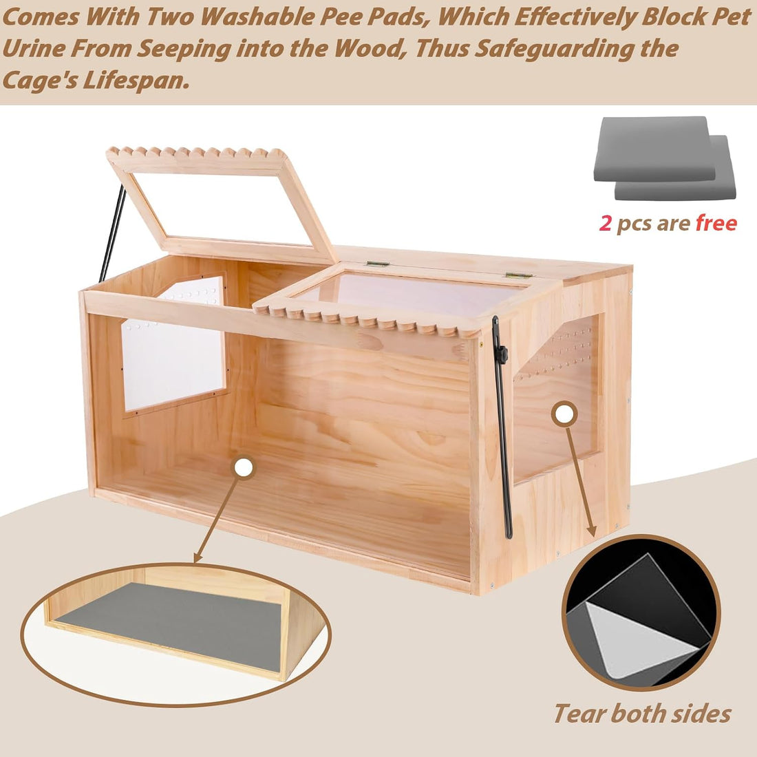 Wooden Hamster Cage,32"x16"x16"Large Hamster Cage,2 Washable Liners