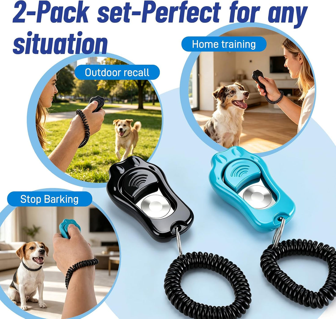 Dog Training Clicker 2-Pack with 3 Volumes-Black & Blue