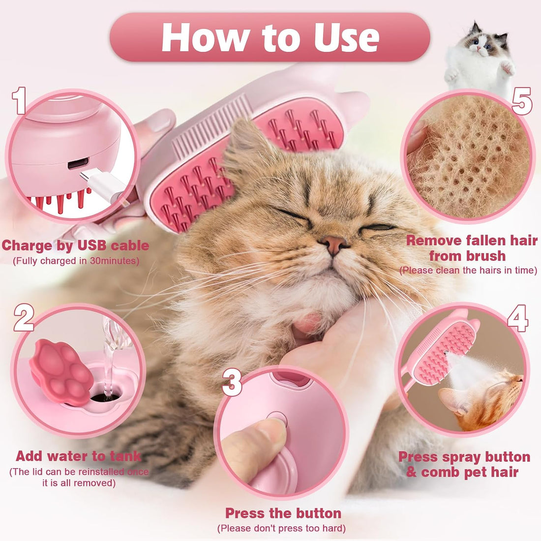 Pet Steam Brush for Dogs and Cats