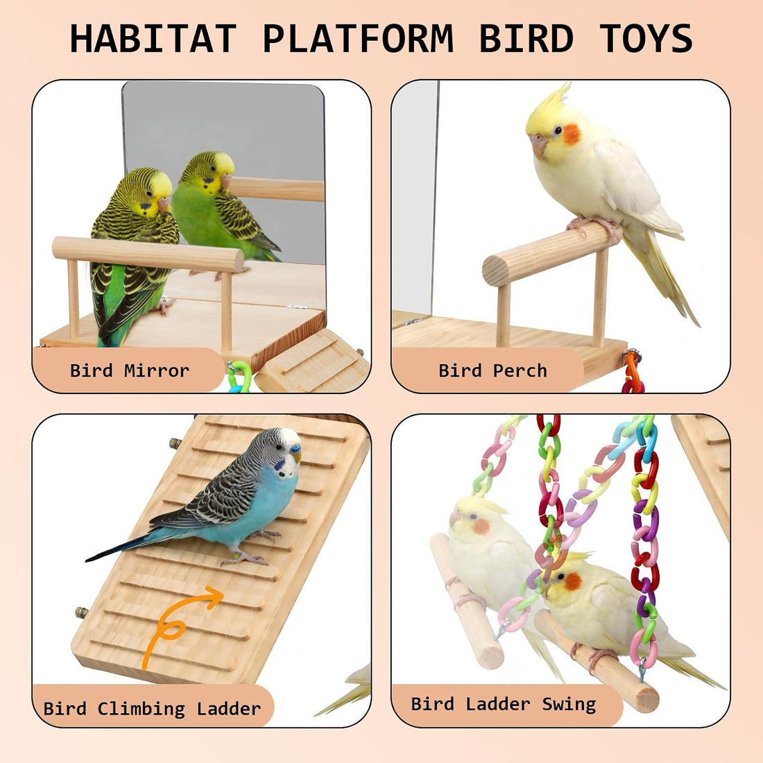 Bird Perches Swing Platform with Bird Mirror Birds Ladder Toys